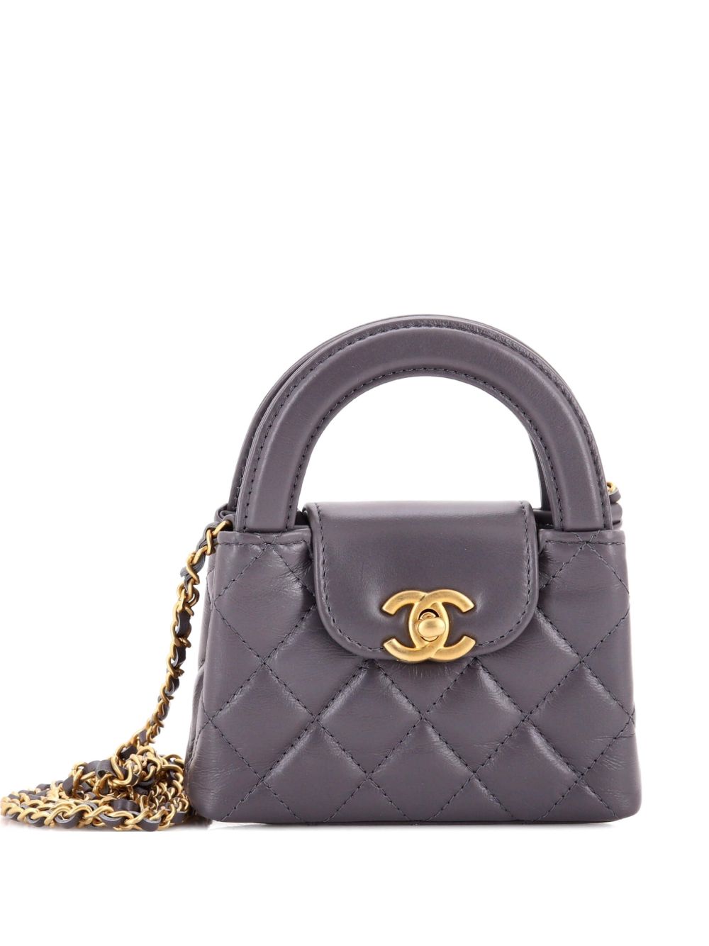 Kelly Top Handle Shopping Bag Quilted Shiny Aged Calfskin Nano crossbody bag