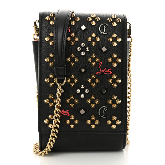 Christian Louboutin Calfskin Spikes Loubinthesky Paloma Crossbody Phone Case Black Multicolor
