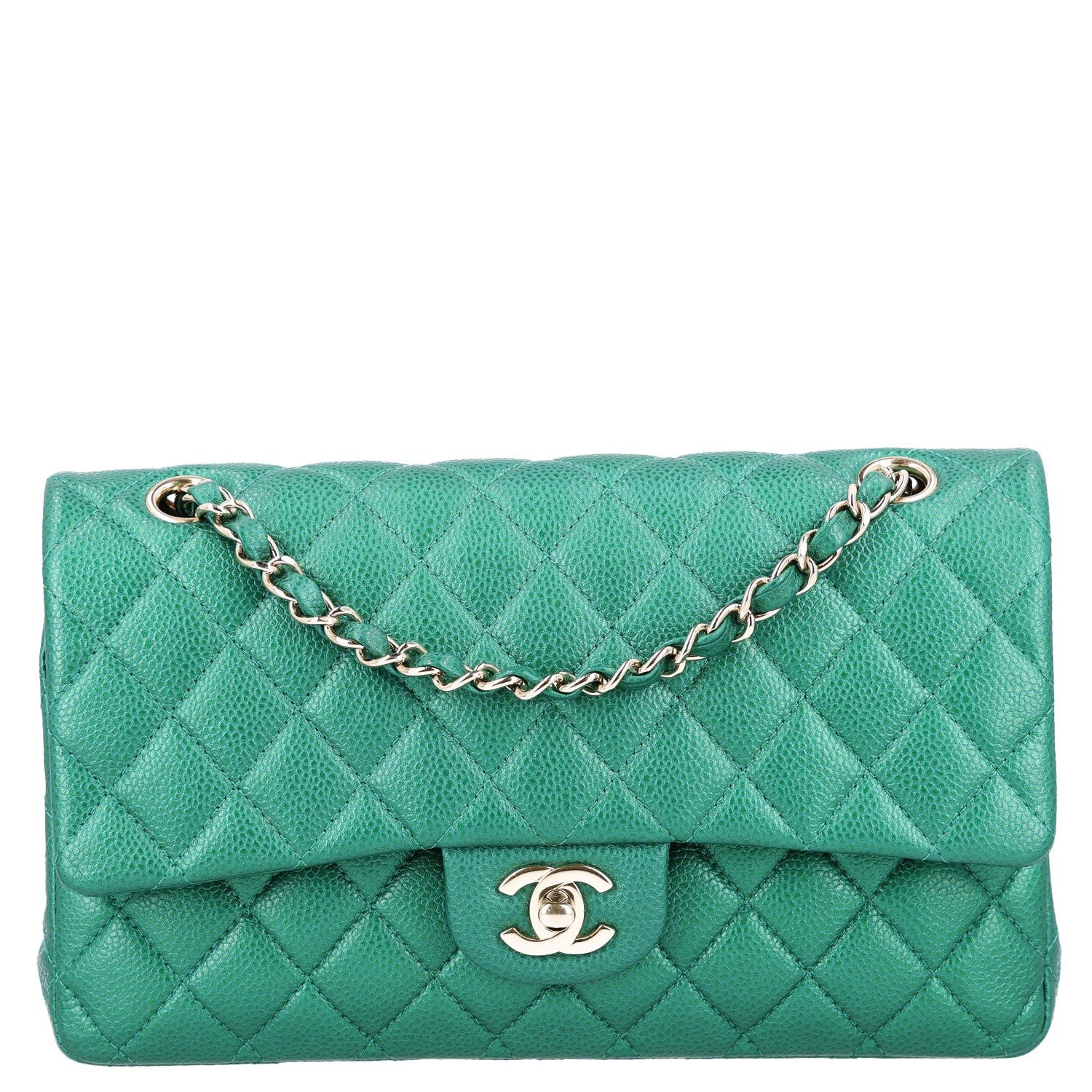 Chanel Metallic Caviar Quilted Medium Double Flap Green