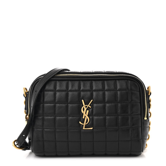 Saint Laurent Lambskin Carre Quilted Cassandre Mini Camera Bag Black