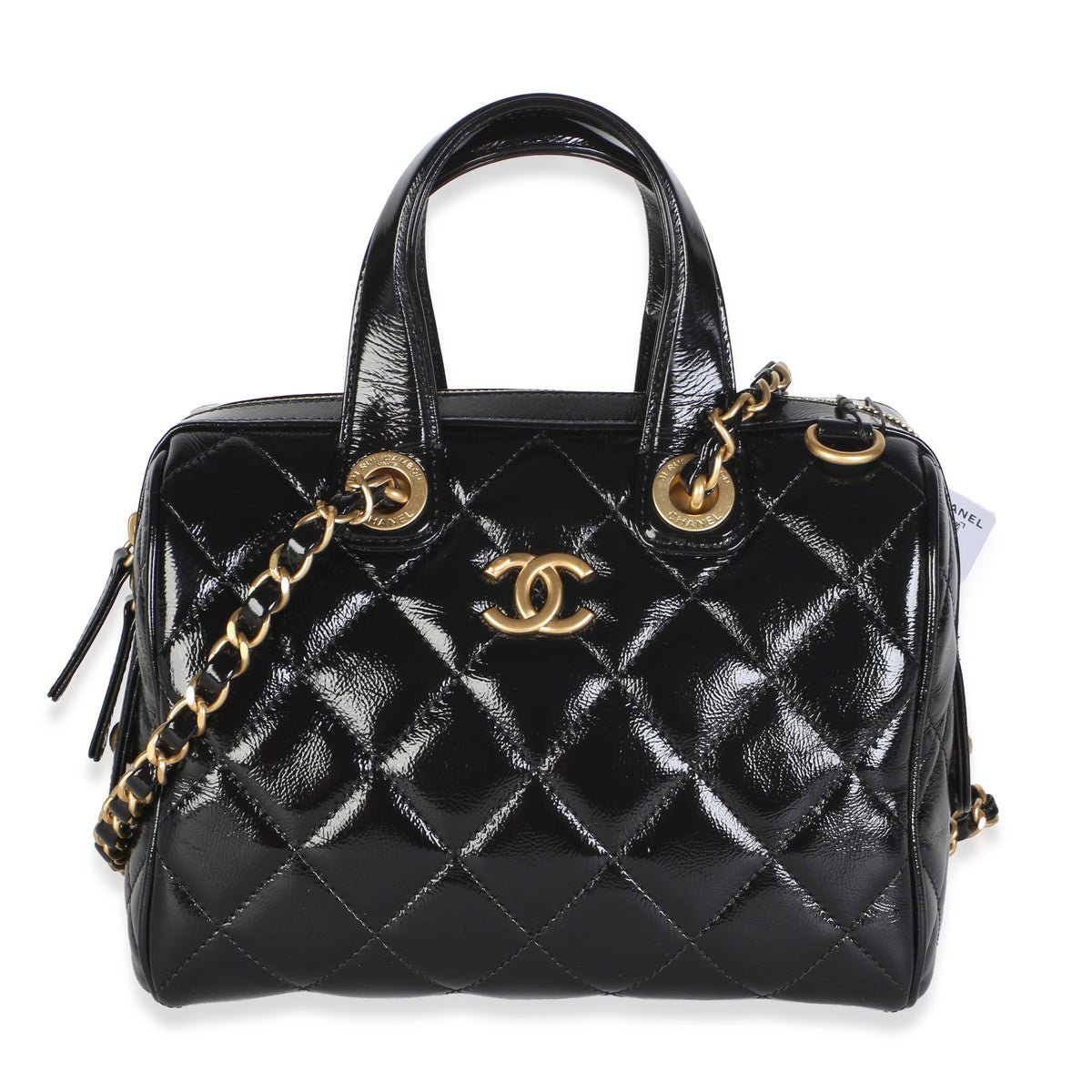 25A Black Shiny Crumpled Quilted Patent Small Bowling Bag