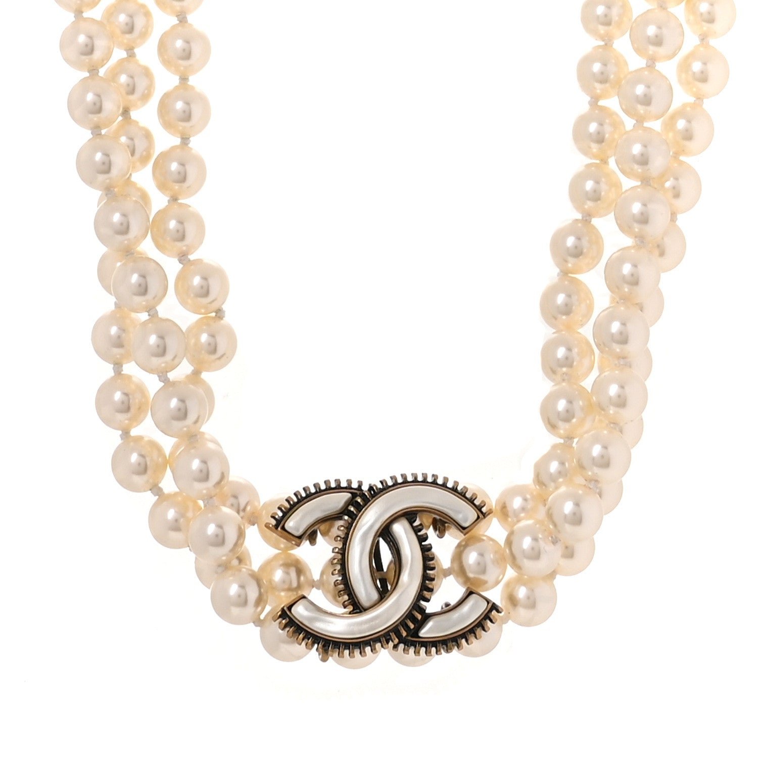 Chanel Pearl CC Multi Strand Choker Necklace White Gold