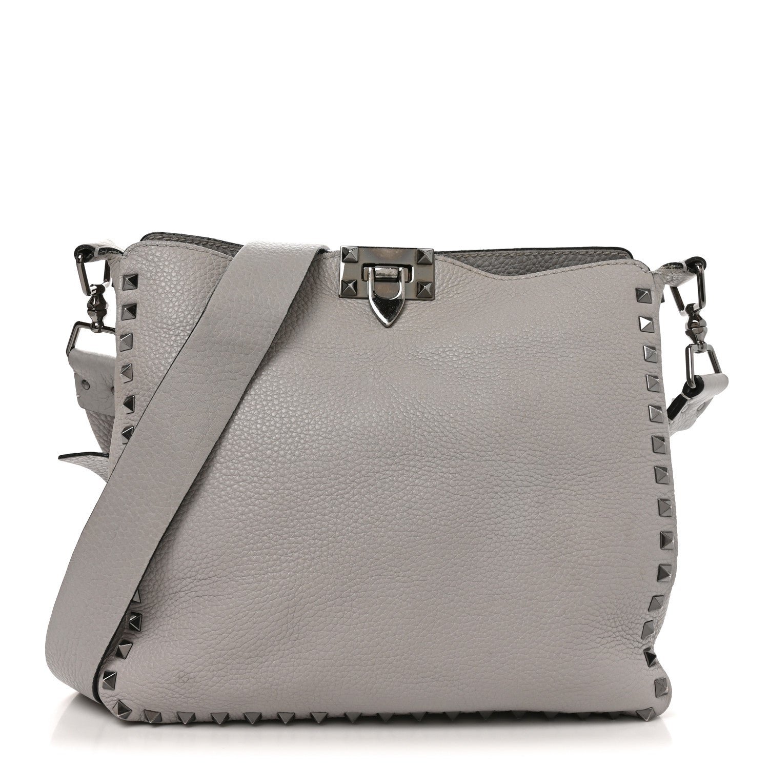 Valentino Garavani Pebbled Calfskin Small Rockstud Flip-Lock Messenger Bag Grey