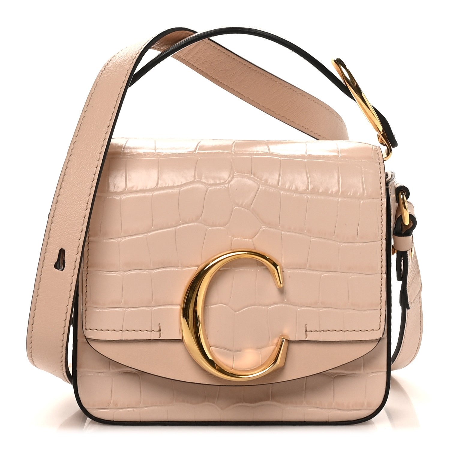 Chloe Calfskin Crocodile Embossed Mini C Double Carry Cement Pink