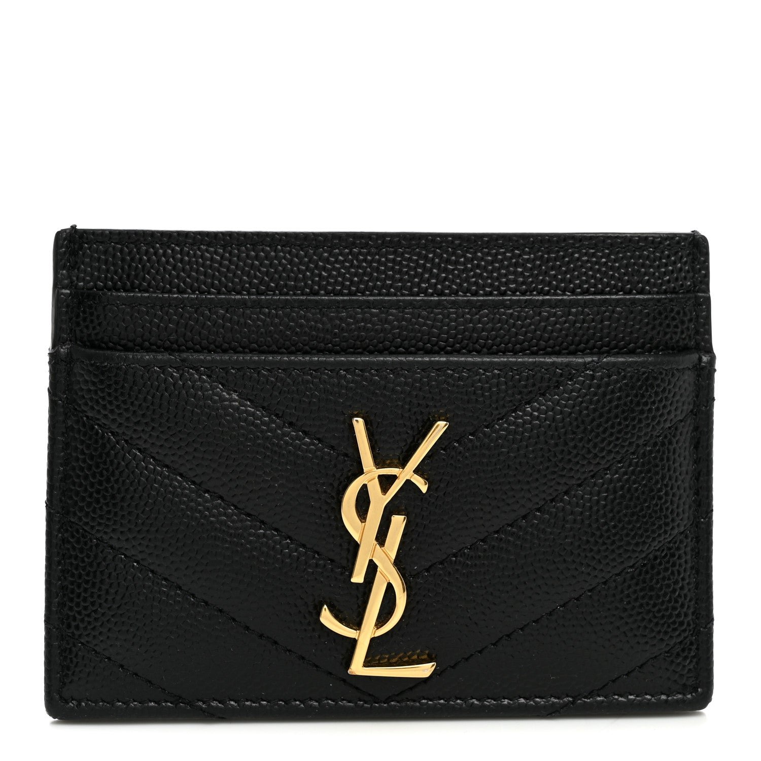Saint Laurent Grain De Poudre Matelasse Chevron Monogram Credit Card Case Black