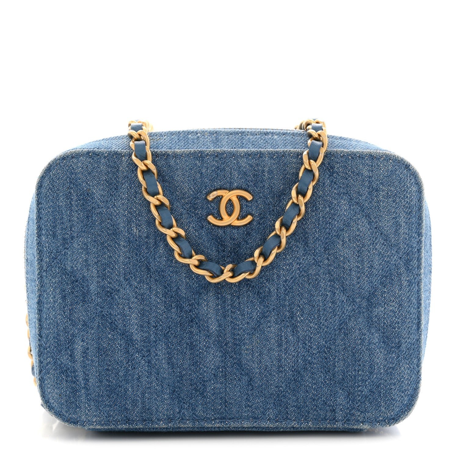 Chanel Denim Quilted CC Pearl Crush Camera Case Blue