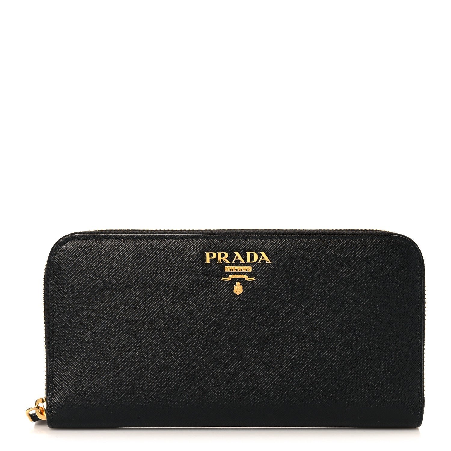 Saffiano Metal Zip Around Wallet Black