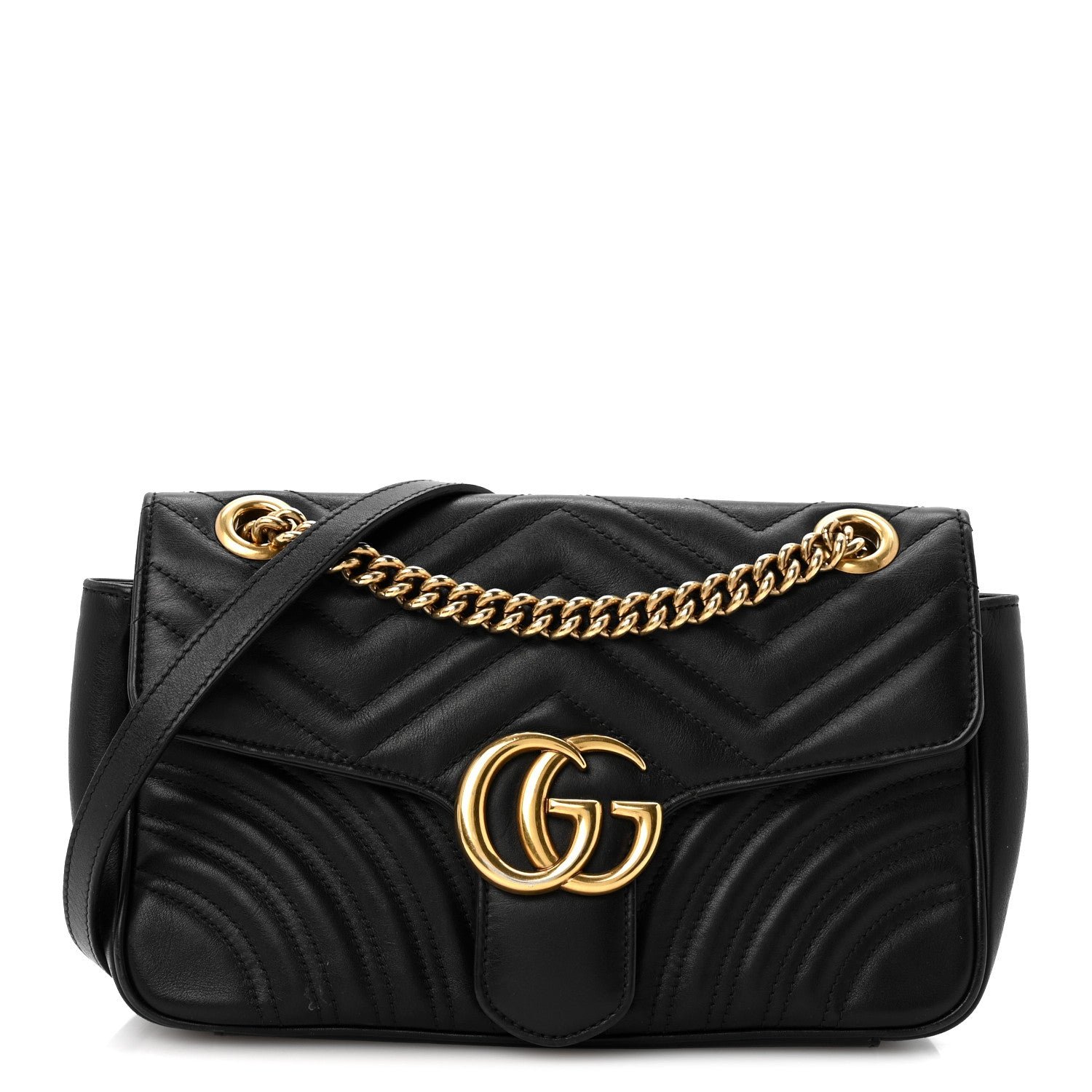 Gucci Calfskin Matelasse Small GG Marmont Shoulder Bag Black