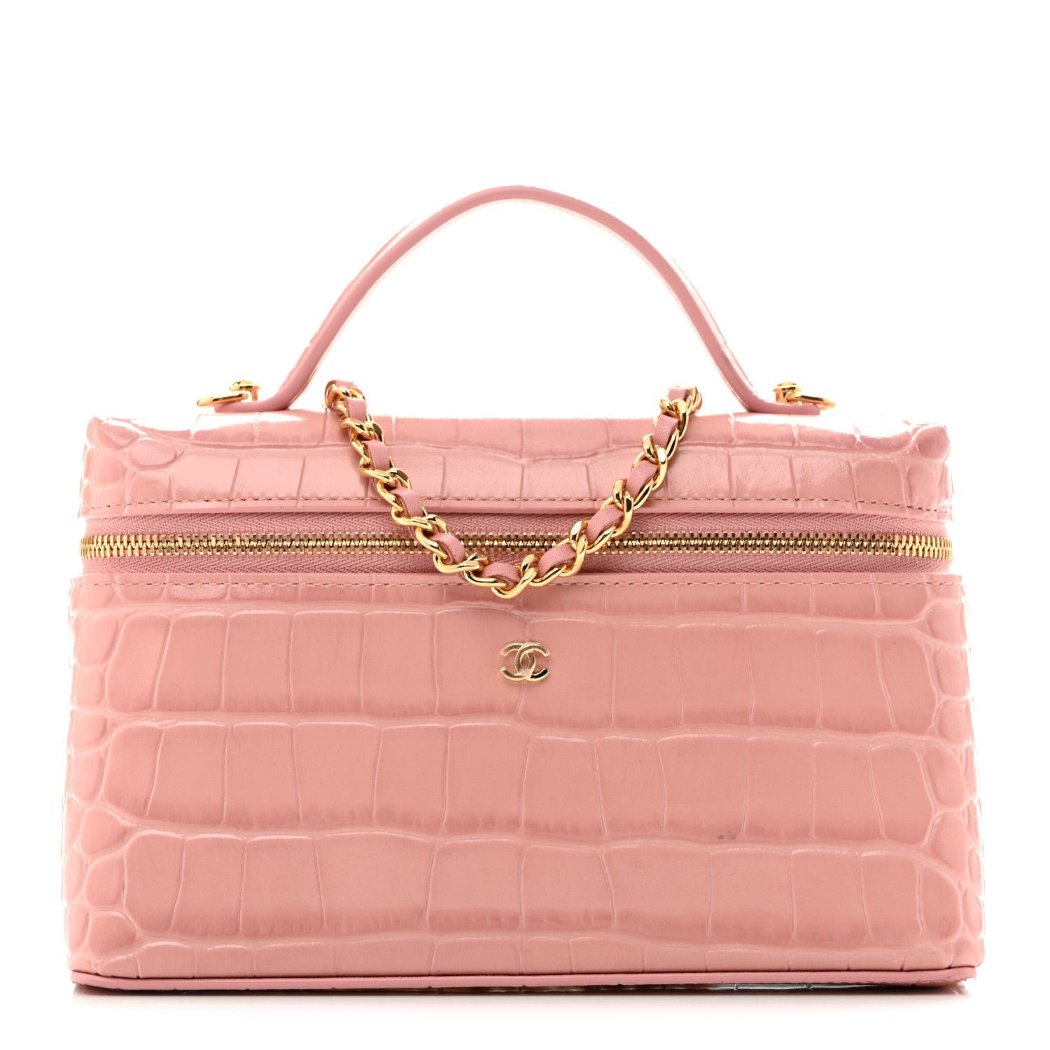 Chanel Calfskin Crocodile Embossed Crococo Exoticoco Vanity With Chain Light Pink