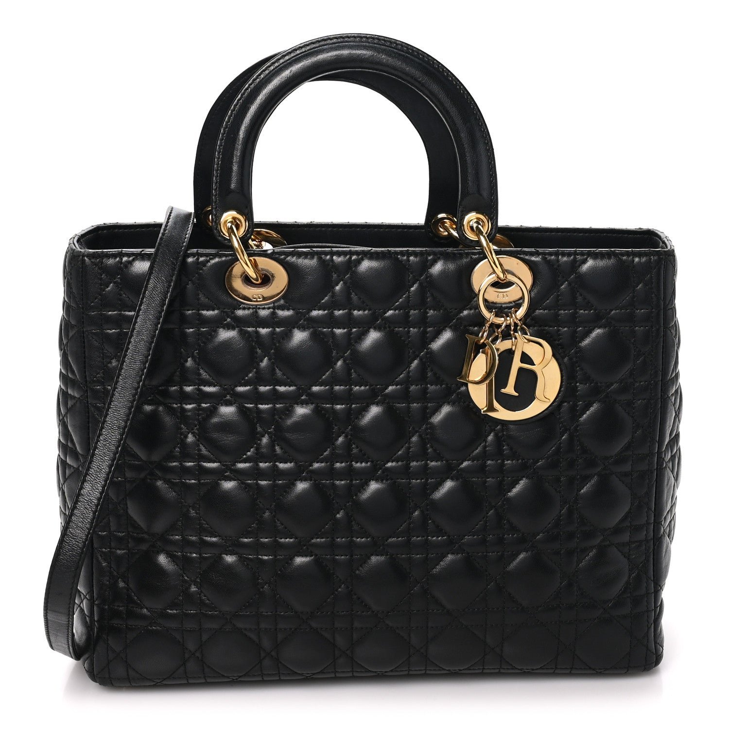 Christian Dior Lambskin Cannage Large Lady Dior Black