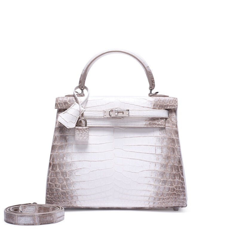 Hermes White Matte Niloticus Crocodile Himalaya Kelly 25 Retourné Palladium Hardware, 2024