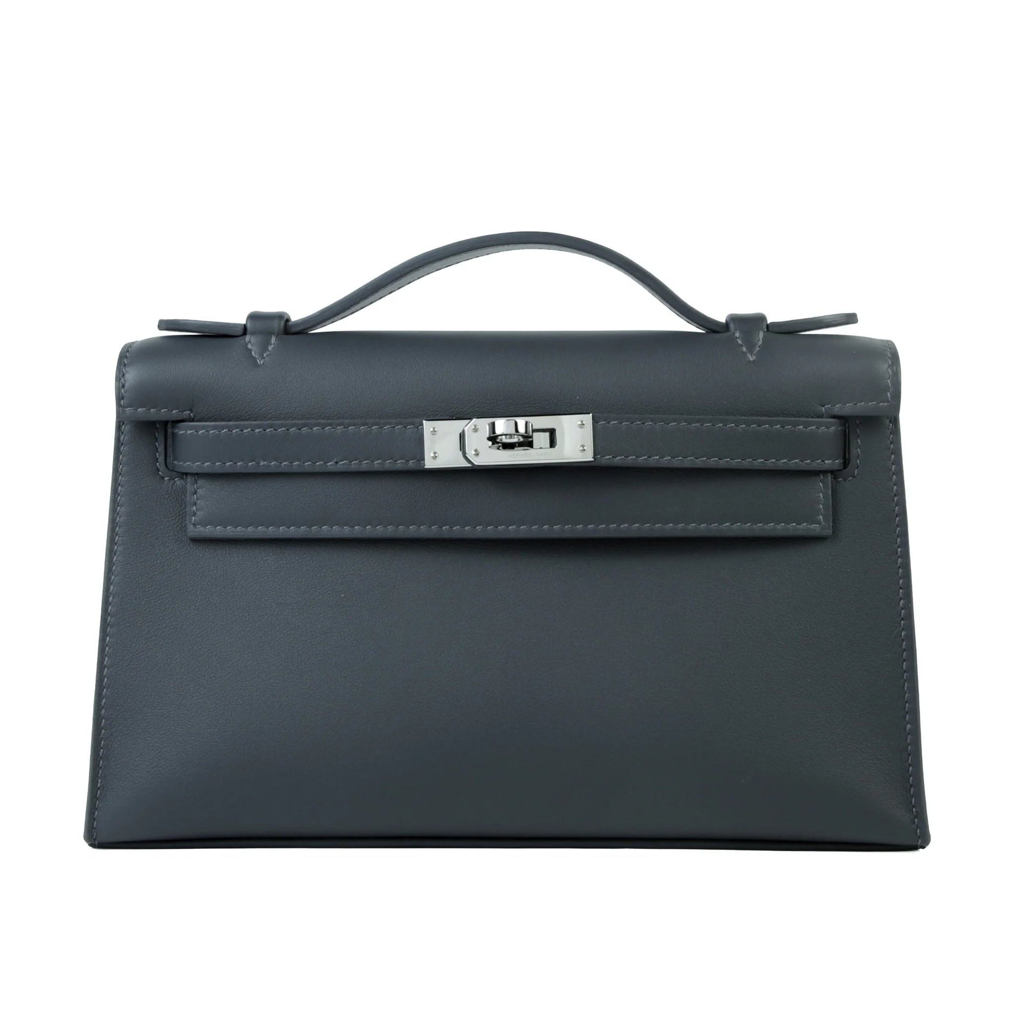 Excellent ( Rank SA ) HERMÈS Kelly Pochette Gris misty (H0) Swift Palladium hardware G (2026)