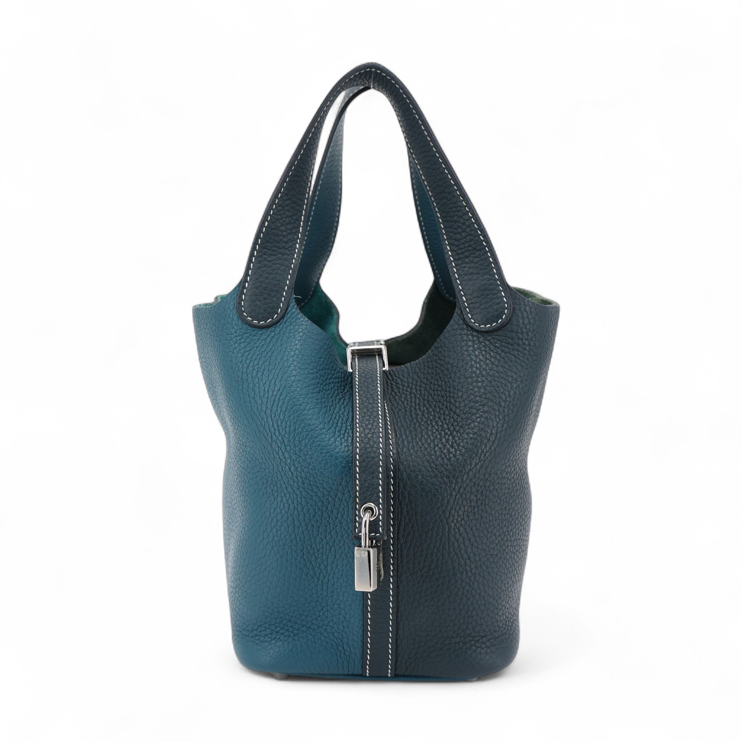 Hermes Very Good ( Rank A) HERMÈS Limited Edition Picotin Lock PM Casaque Vert Cypress (6O) Vert Bosphore (W0) Clemence Palladium hardware Z (2021)