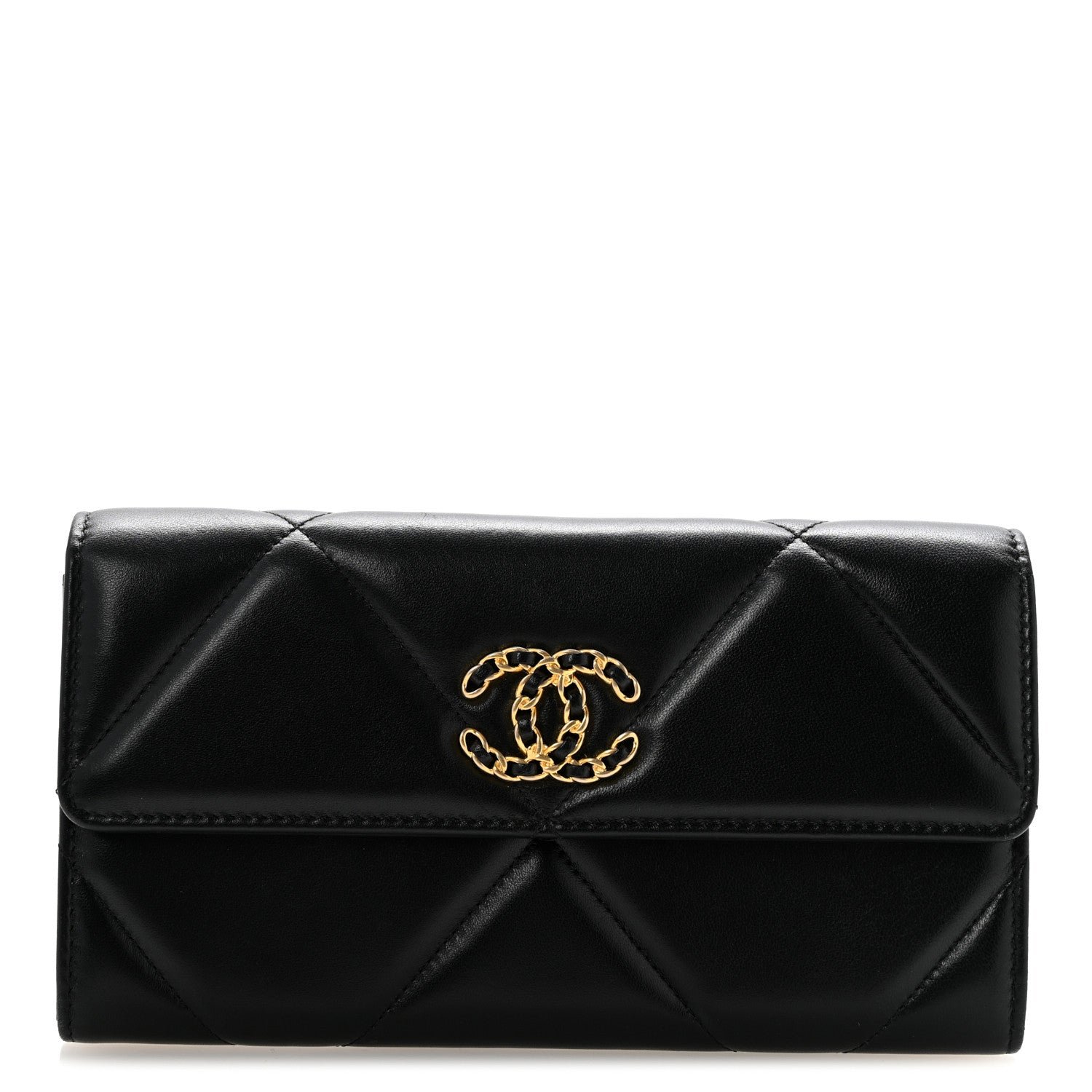 Chanel Lambskin Quilted Chanel 19 Flap Wallet Black