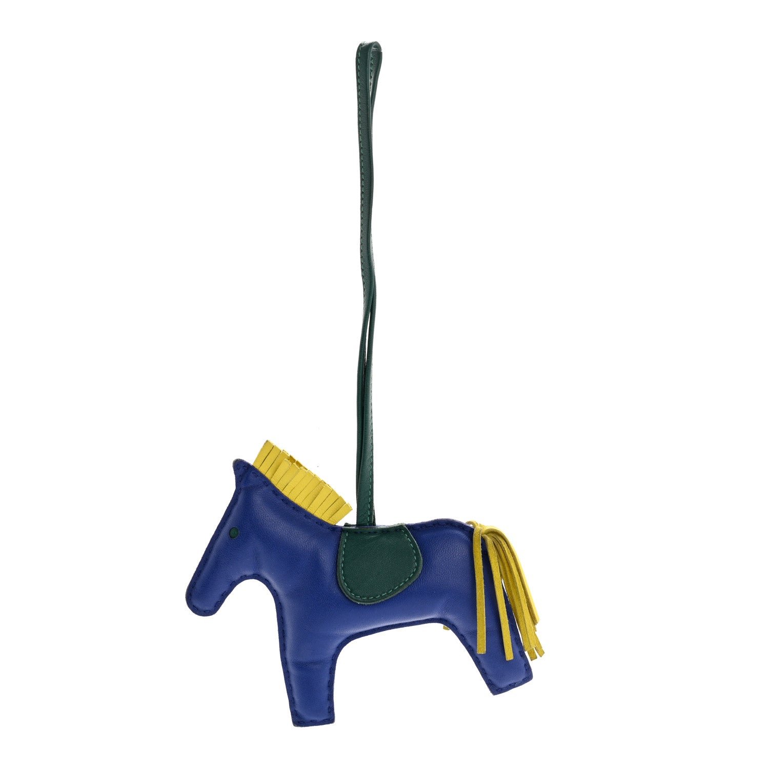 Hermes Milo Lambskin Grigri Rodeo Horse Bag Charm MM Bleu Electrique Malachite Lime