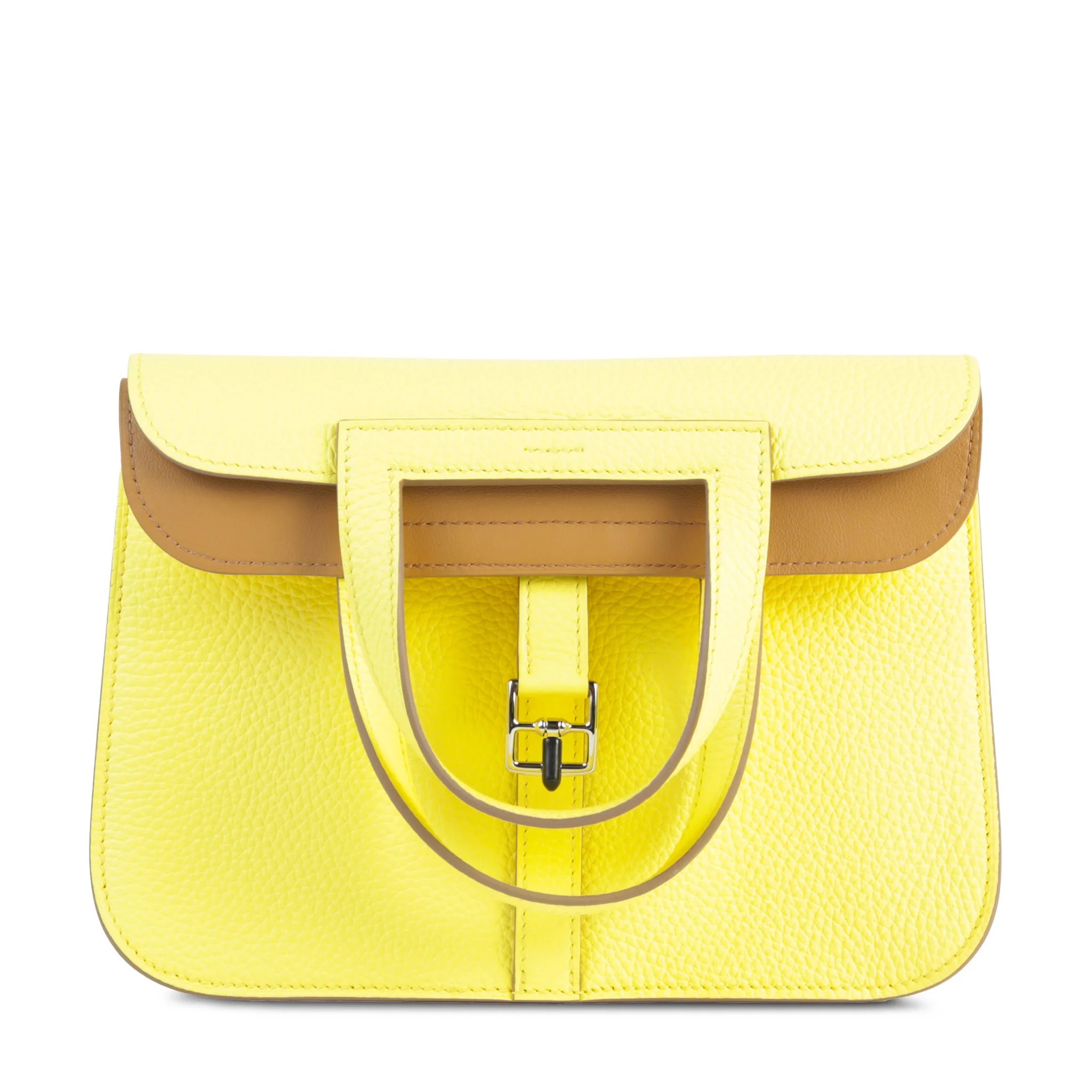 Unused ( Rank NS ) HERMÈS Halzan 25 Verso Limoncello (0Y) Biscuit (4B) Clemence Palladium hardware B (2023)