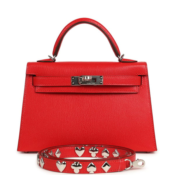 Hermes "Clou De Coeur" Kelly Sellier 20 Rouge De Coeur Chevre Chamkila Palladium Hardware