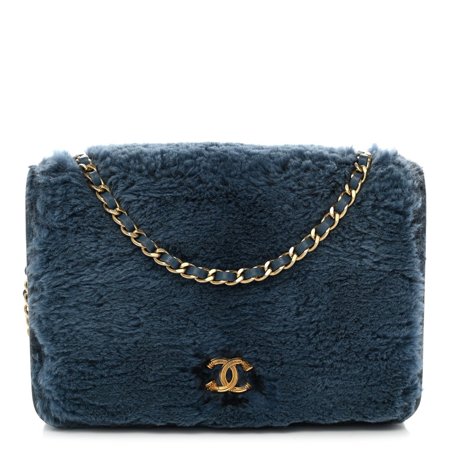 Chanel Rabbit Fur Wallet On Chain WOC Blue