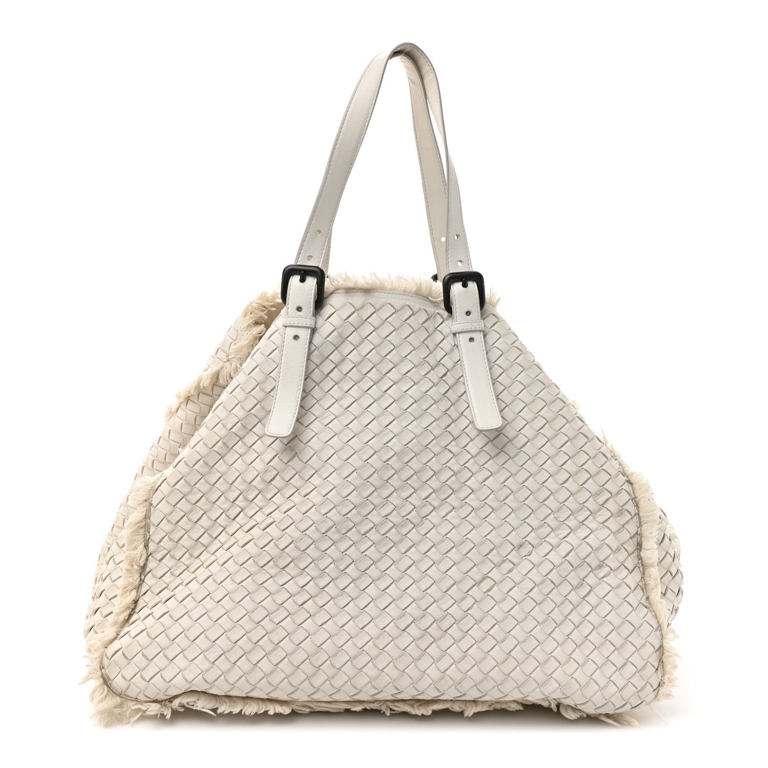 Bottega Veneta Bottega Veneta Nappa Intrecciato Canvas Fringe Maltinto Tote White