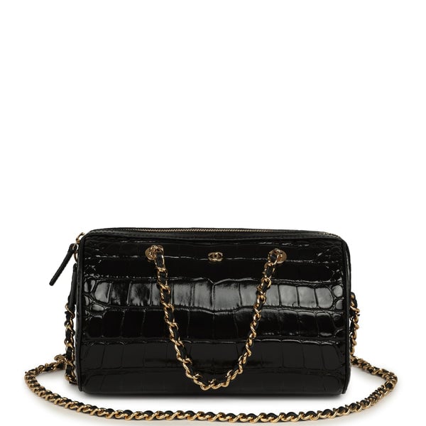 Chanel Mini Timeless Classic Barrel Bag with Chain Black Croc Embossed Calfskin Gold Hardware