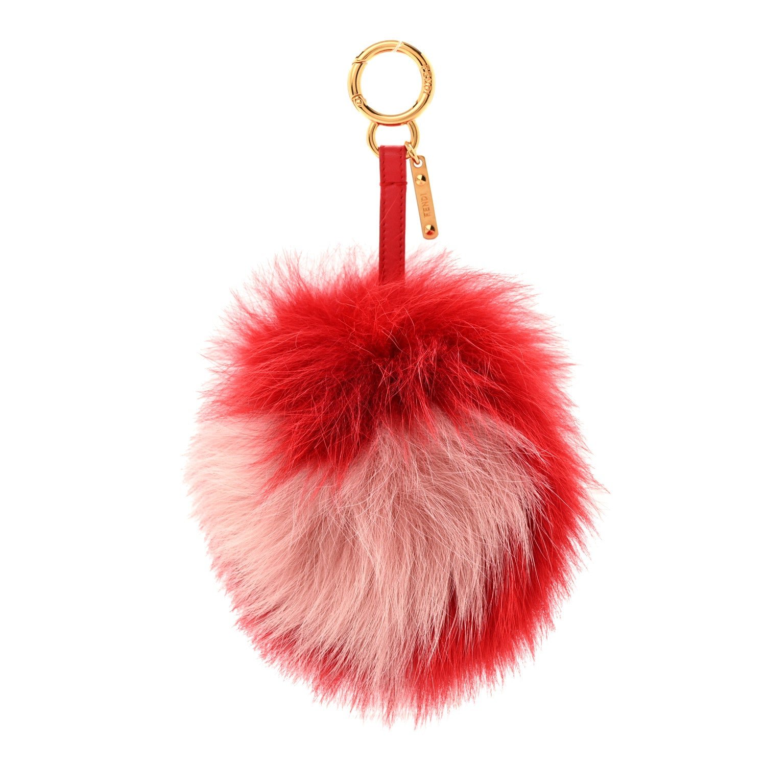 Fendi Fox Fur Shiny Nappa Heart Pom Pom Bag Charm Rosso Rosa