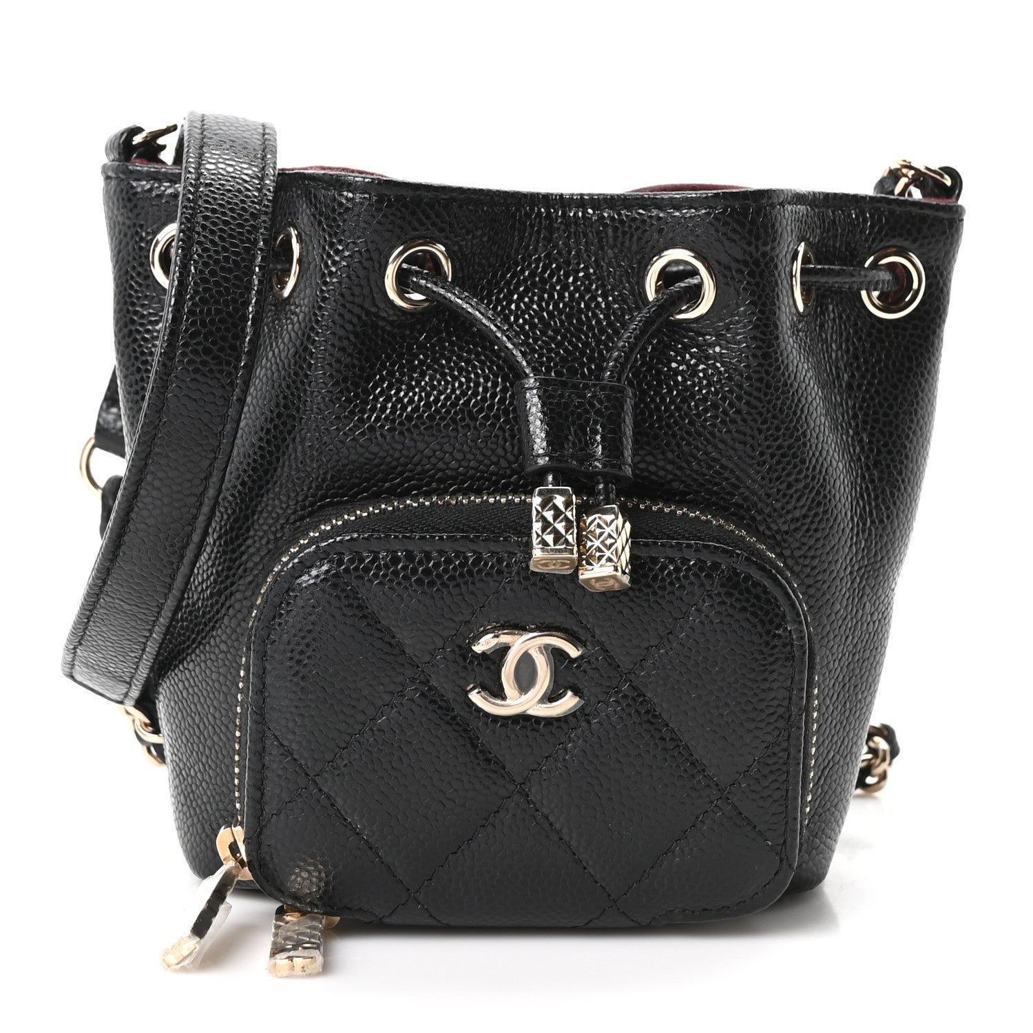 Chanel Caviar Quilted Mini CC Pocket Bucket Bag Black