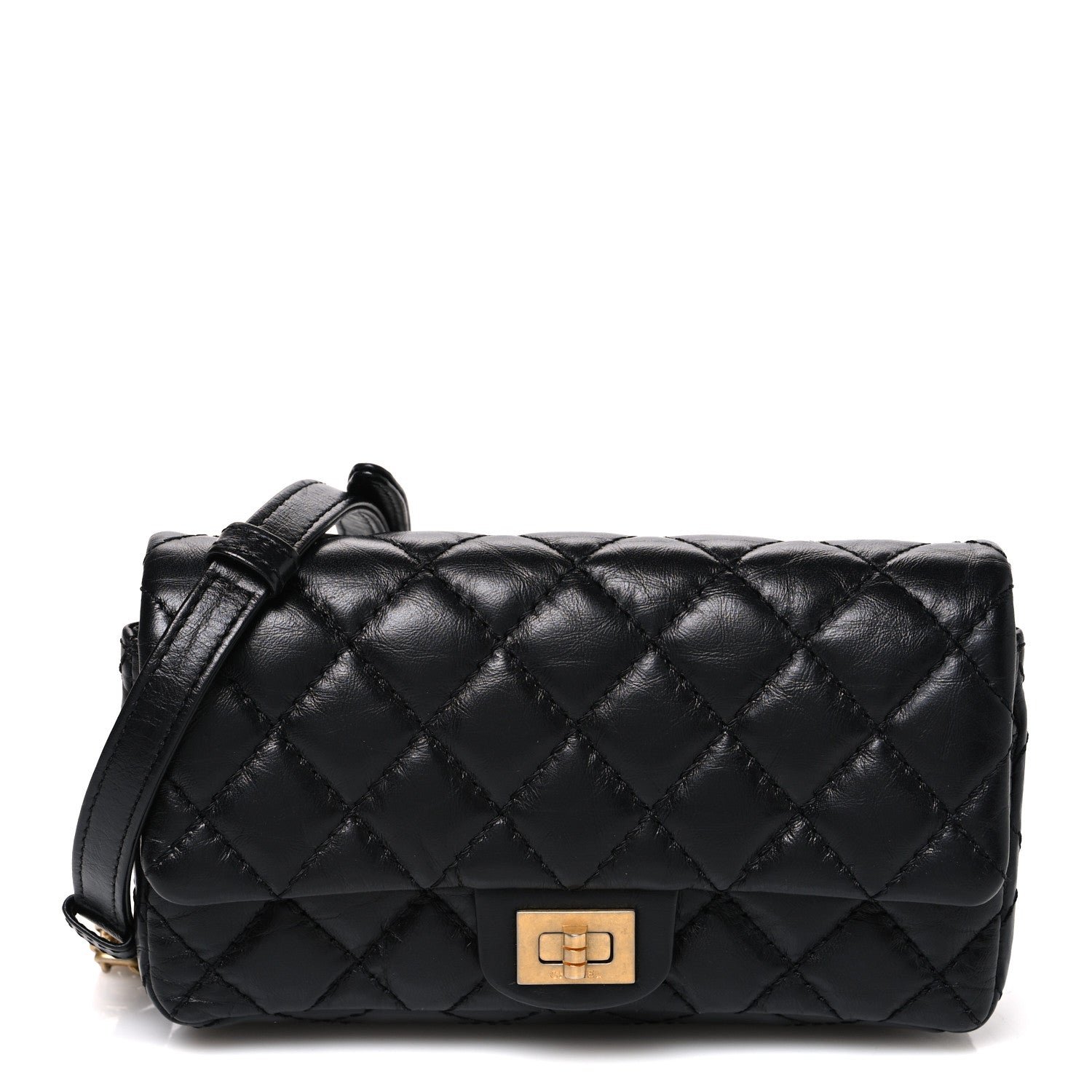Chanel Aged Calfskin Quilted 2.55 Reissue Flap Belt Bag Clutch Black