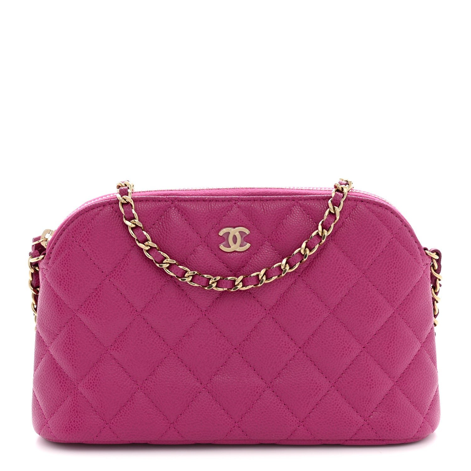 Chanel Caviar Quilted Classic Clutch With Chain Fuchsia