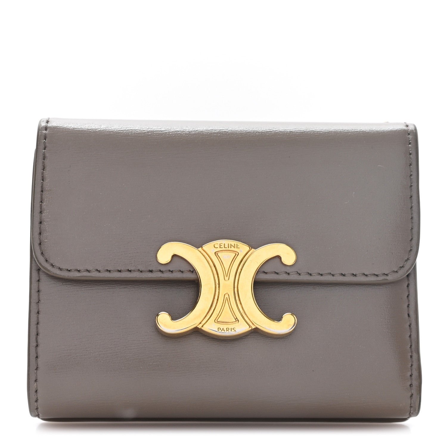 Celine Calfskin Compact Triomphe Wallet With Coin Purse Pebble
