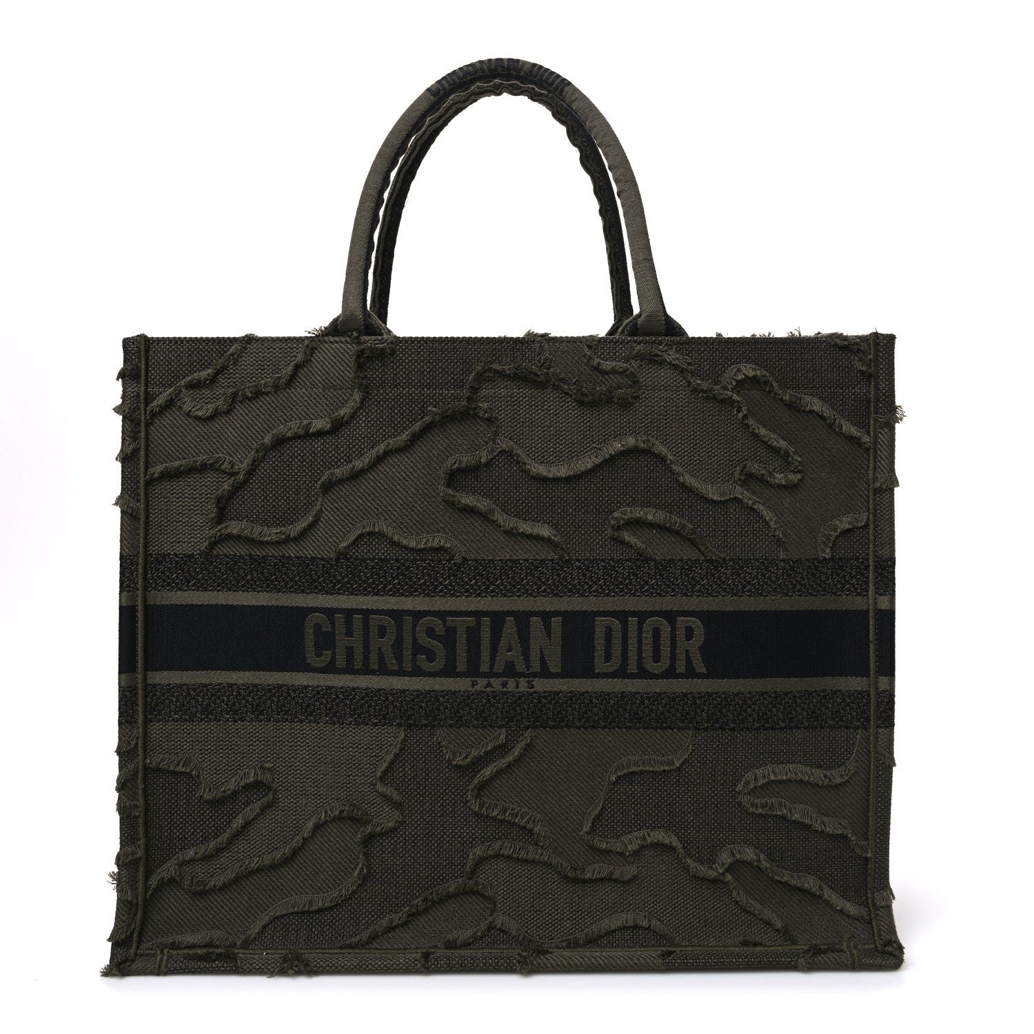 Christian Dior Canvas Embroidered Camouflage Book Tote Green
