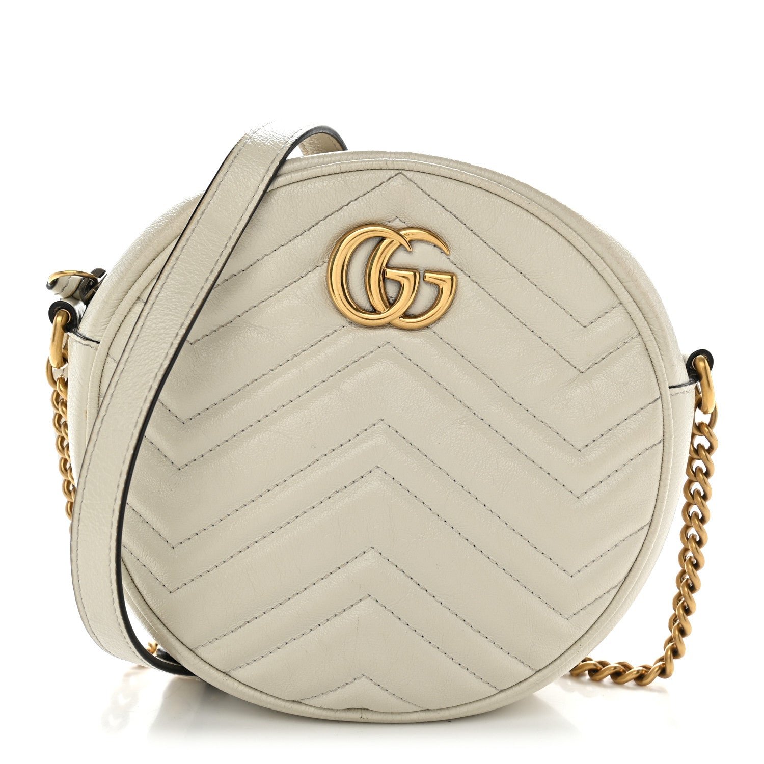 Gucci Calfskin Matelasse Mini GG Marmont Round Shoulder Bag White