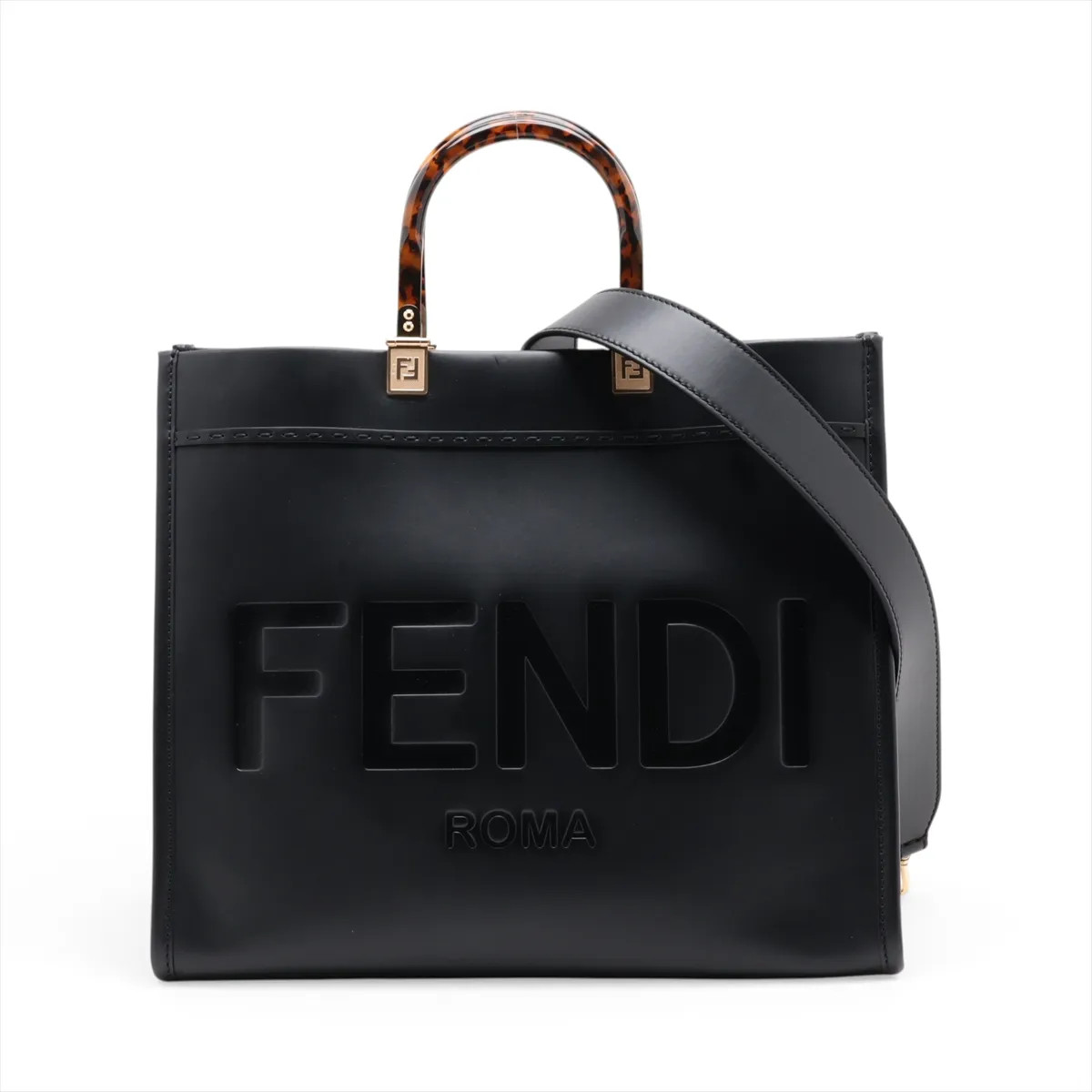 Fendi Sunshine Medium 8BH386 Leather 2 Way Handbag Black