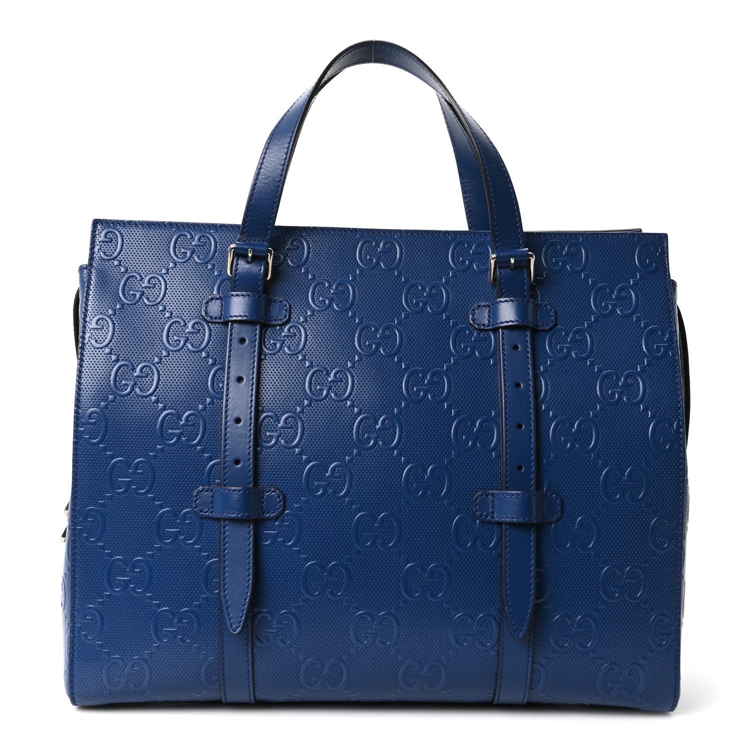 Gucci Calfskin GG Tennis Embossed Tote Bag Intense Metal Blue