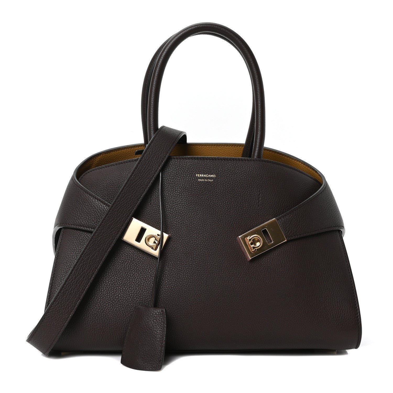 Salvatore Ferragamo Calfskin Small Hug Bag Testa Di Moro Burnt Ocra