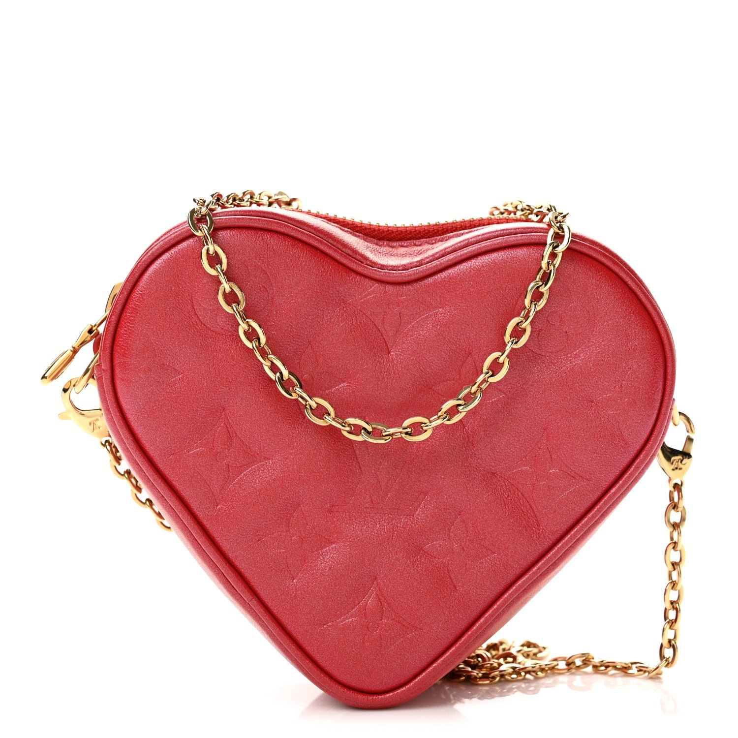 Louis Vuitton Lambskin Embossed Monogram Fall In Love Sac Coeur Heart Chain Bag Lipstick Red
