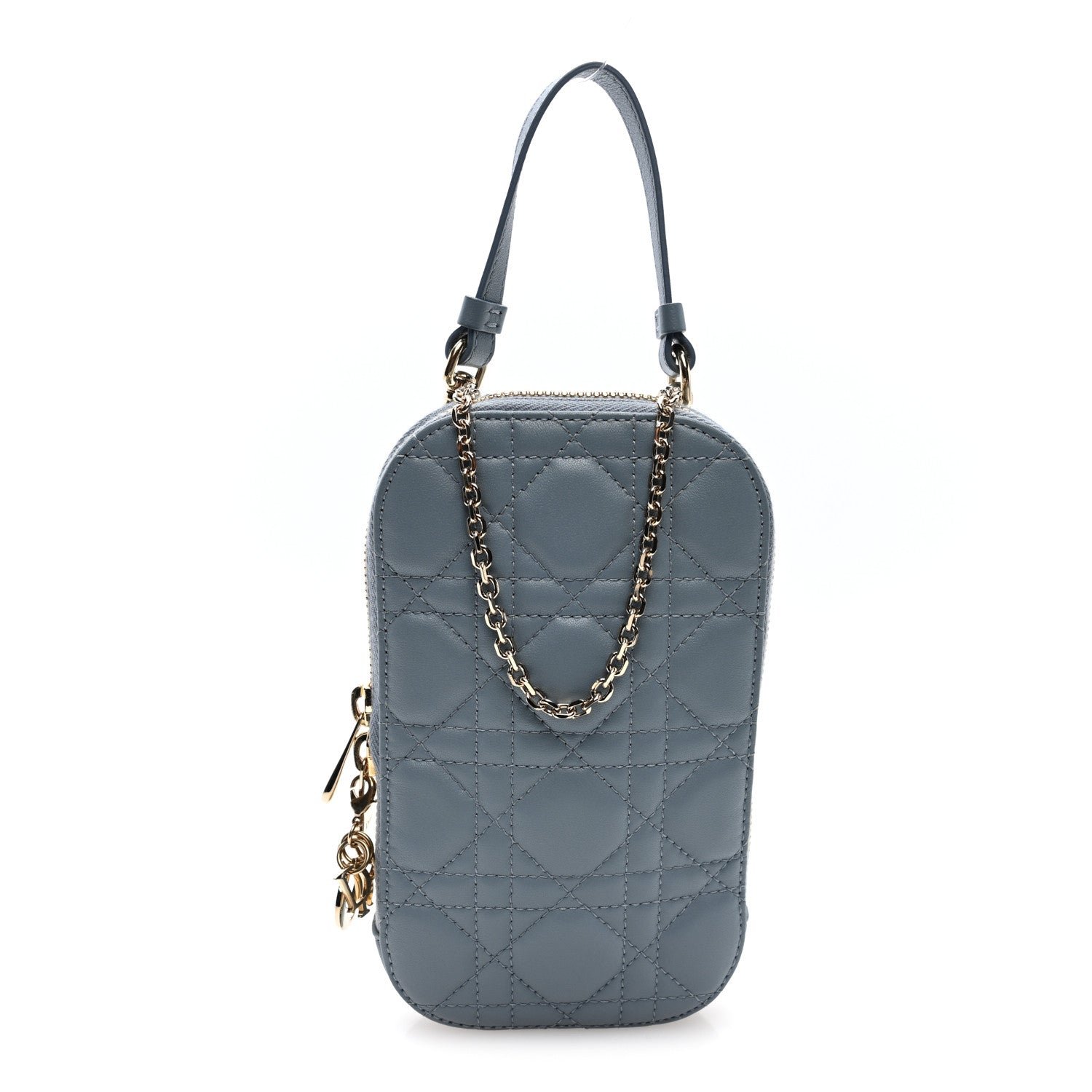 Christian Dior Lambskin Cannage Lady Dior Phone Holder Cloud Blue