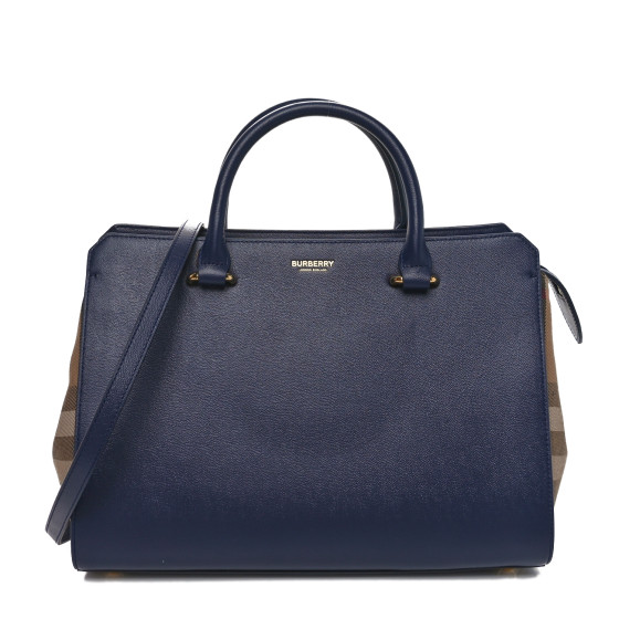 Burberry Calfskin Mega Check Small Banwell Tote Dark Canvas Blue