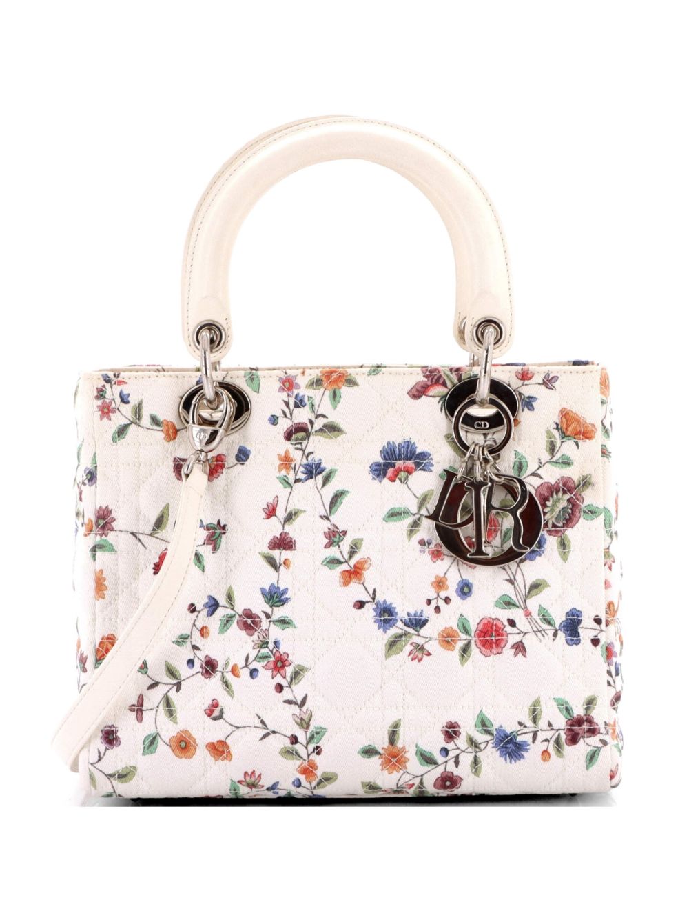 Lady Dior Bag Cannage Quilt Floral Printed Canvas Medium satchel