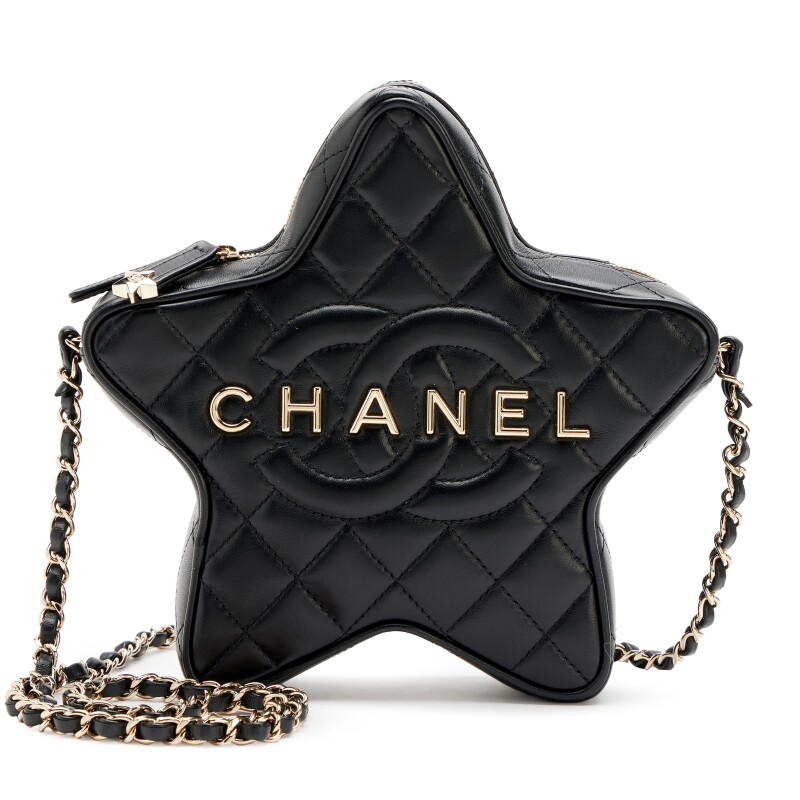 Black Quilted Lambskin Walk of Fame Star Bag Pale Gold Hardware, 2024
