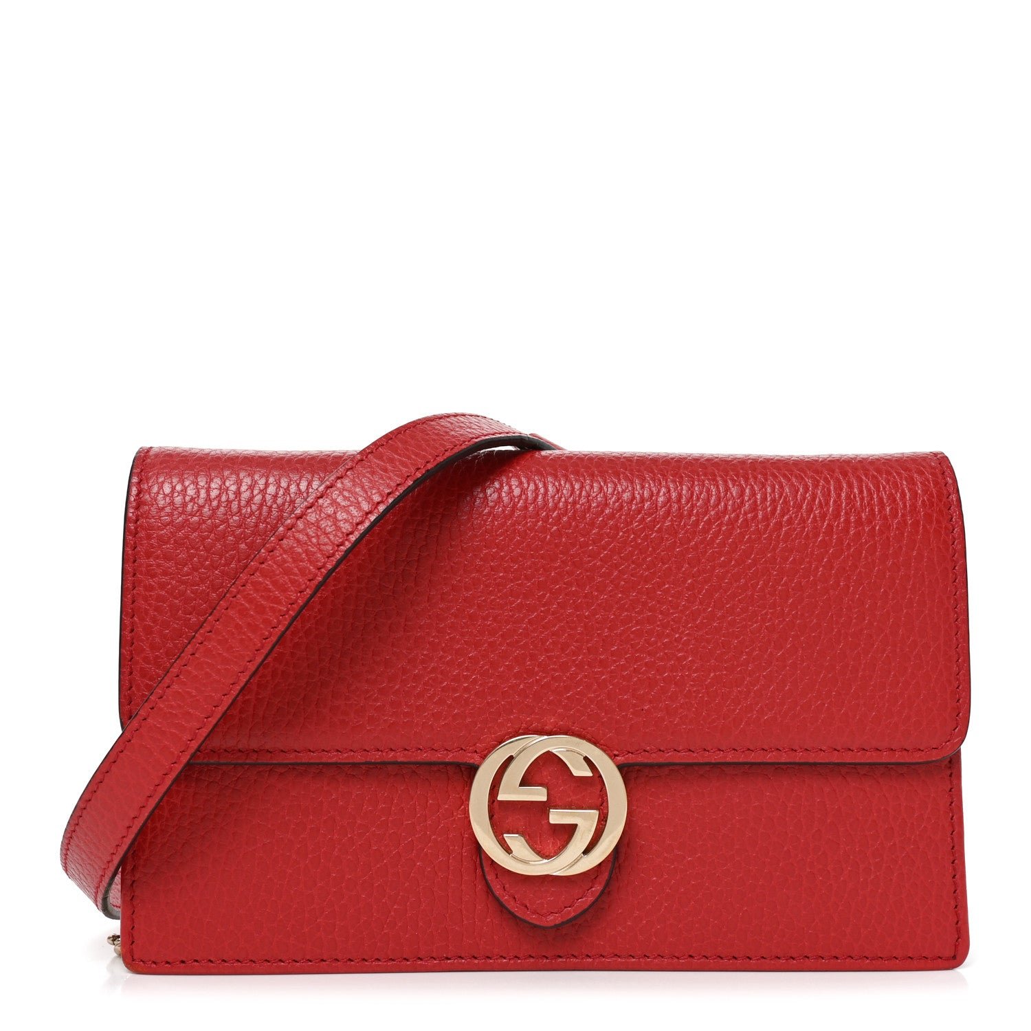 Gucci Dollar Calfskin Interlocking G Chain Wallet Red