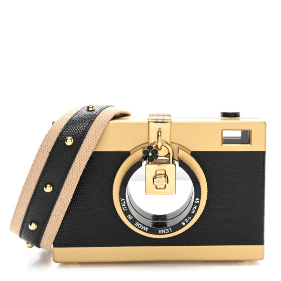 Dolce & Gabbana Lizard Camera Shoulder Bag Black Gold