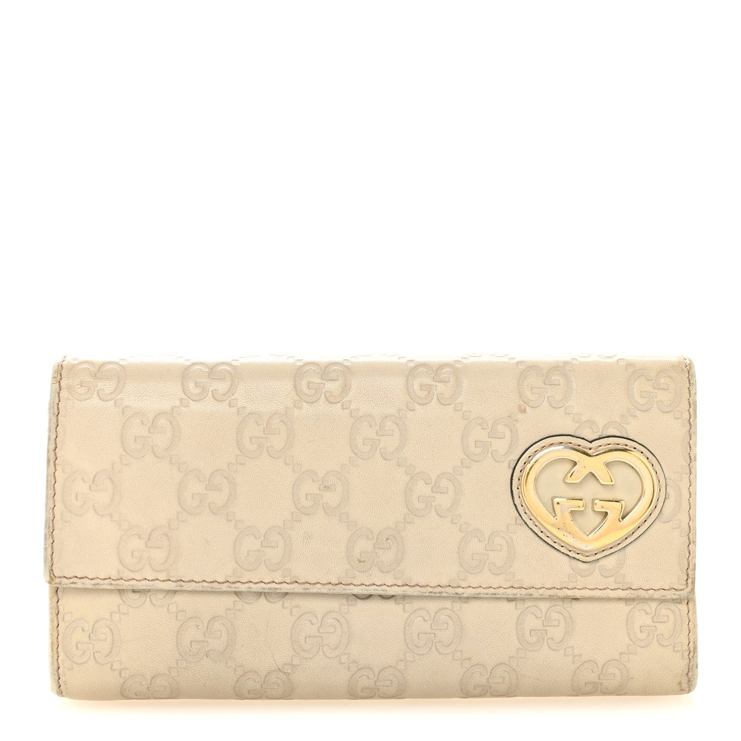 Gucci Gucci Shangai Calfskin Lovely Heart Continental Wallet Off White