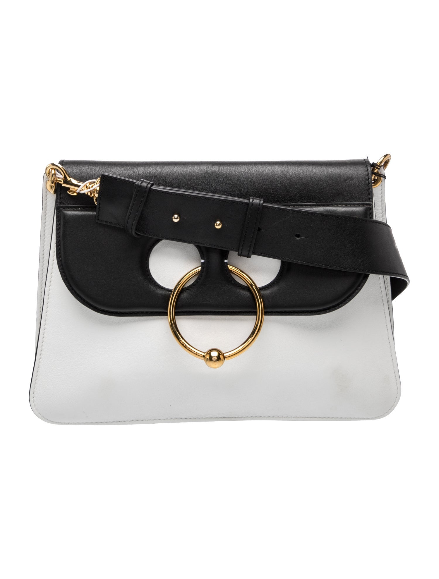 Leather Bicolor Pierce Shoulder Bag Medium