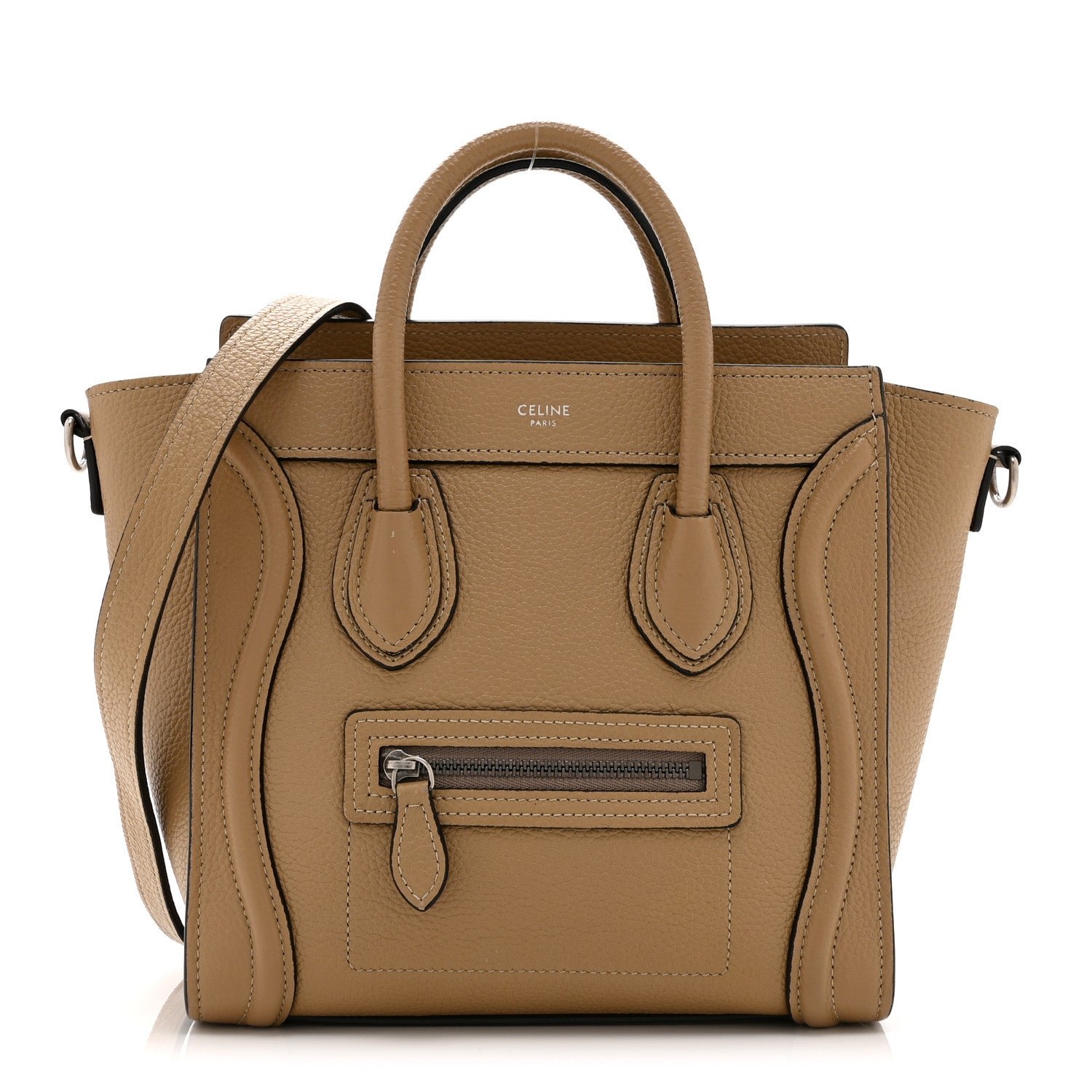 Celine Drummed Calfskin Nano Luggage Dune