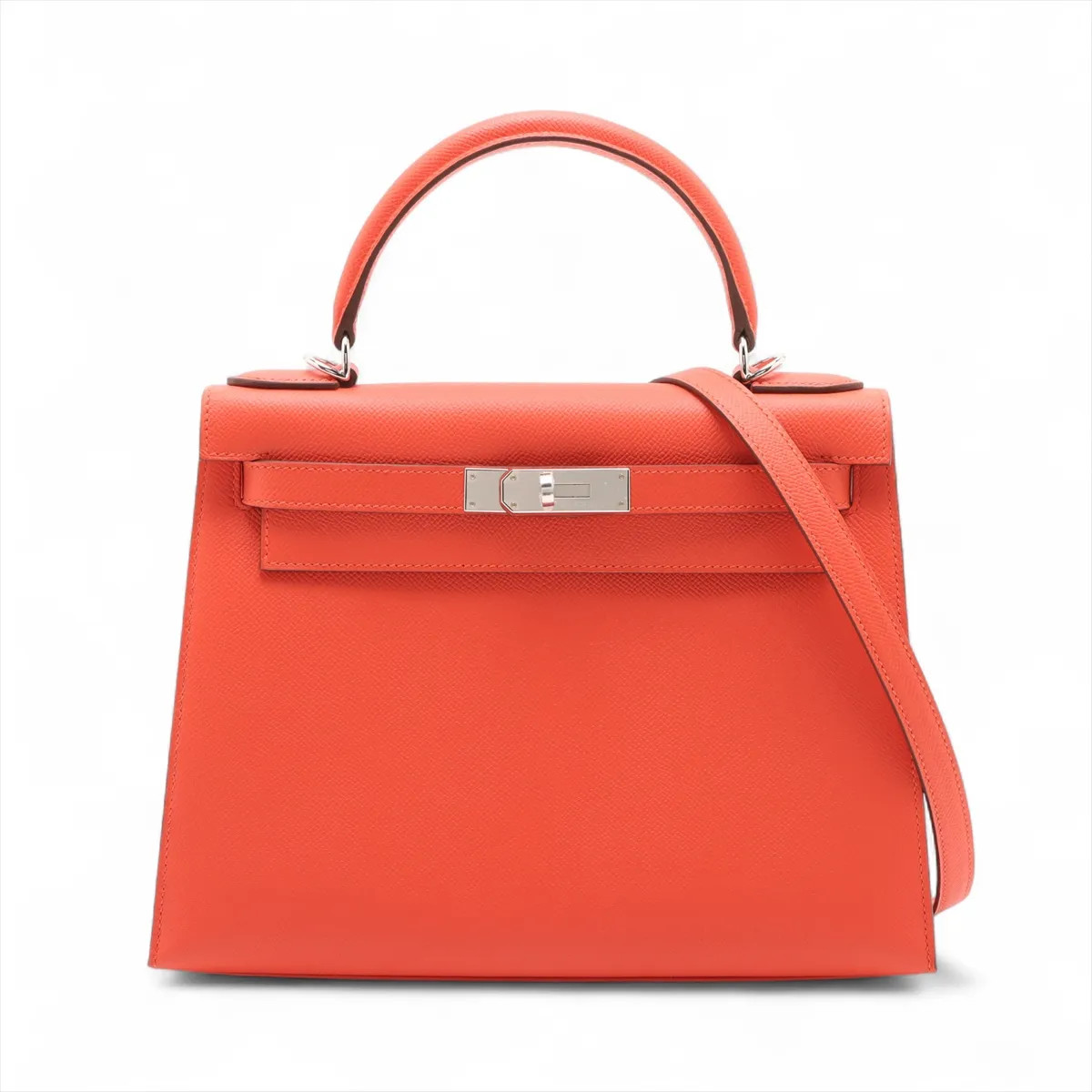 Hermès Kelly 28 Serie Veau Epsom Orangefield Silver Metal Fittings
