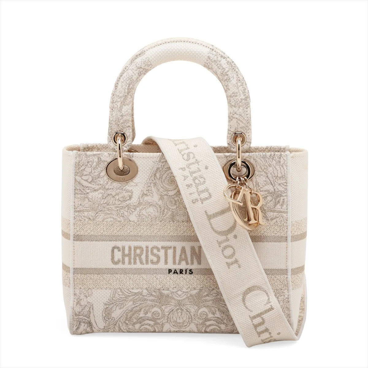 Christian Dior Lady Dee Light Medium canvas 2 Way Handbag White