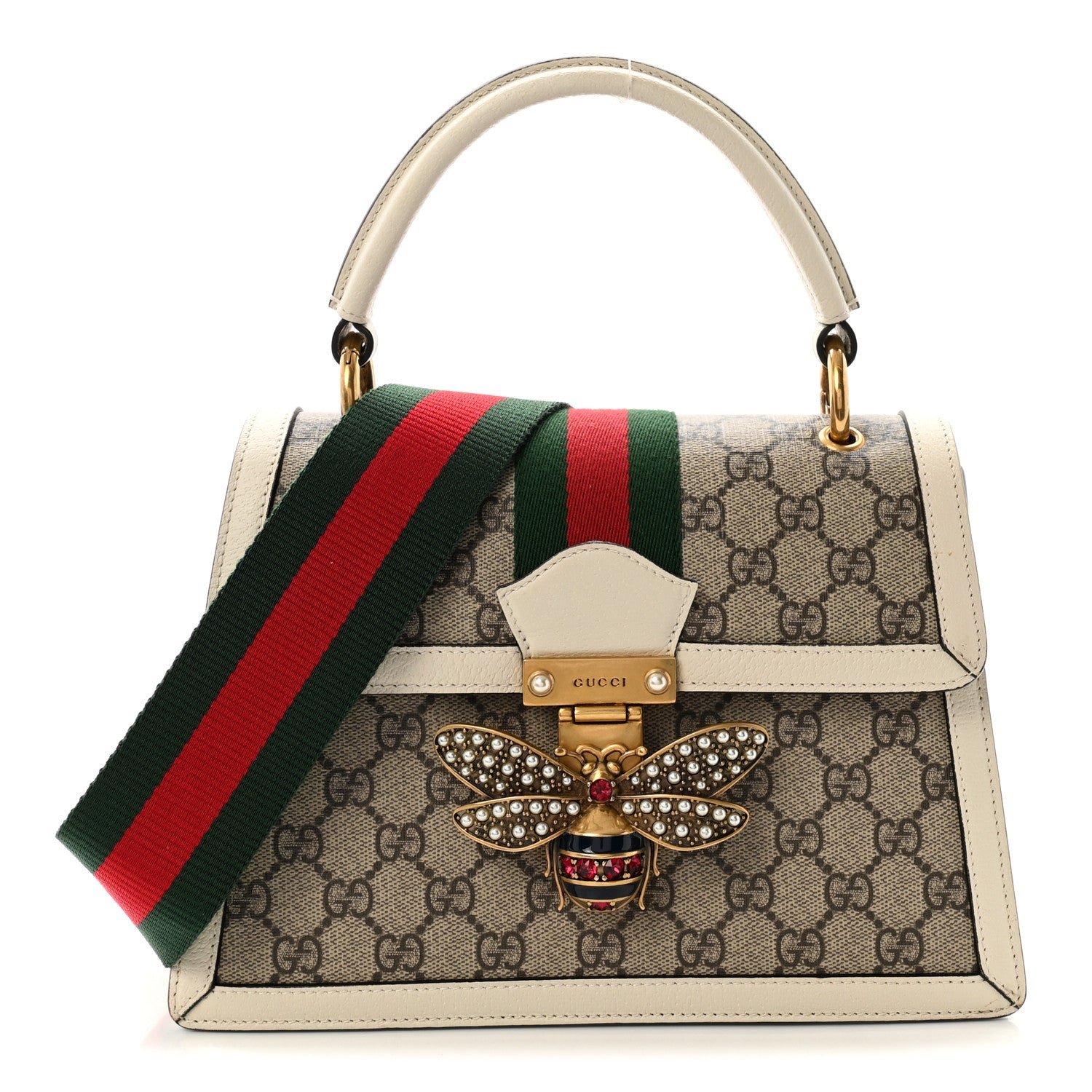 Gucci GG Supreme Monogram Small Queen Margaret Top Handle Bag White