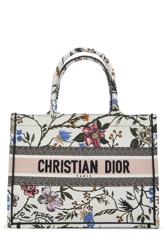 Dior Multicolor Floral Embroidered Canvas Book Tote Medium