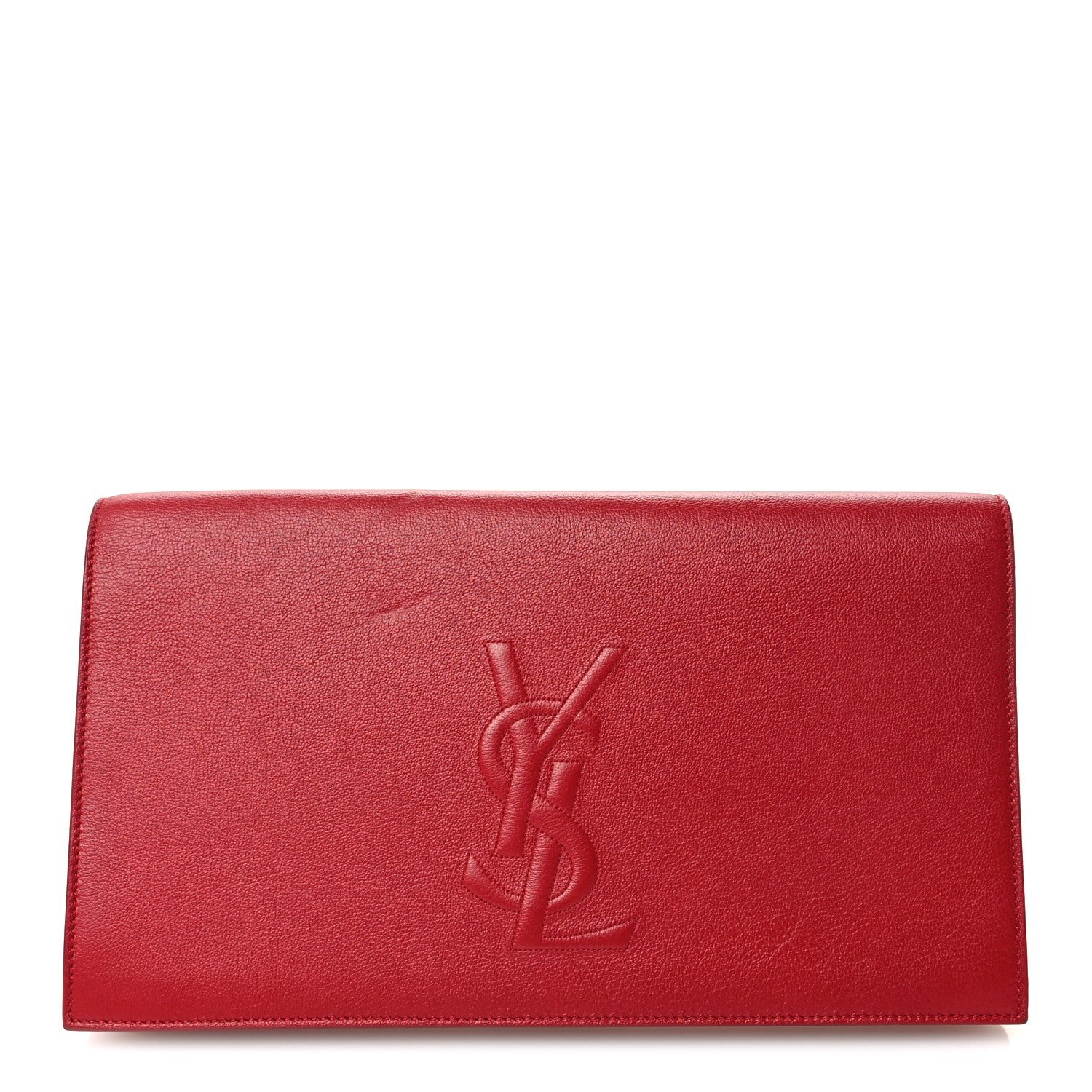 Saint Laurent Calfskin Monogram Large Belle De Jour Clutch Red