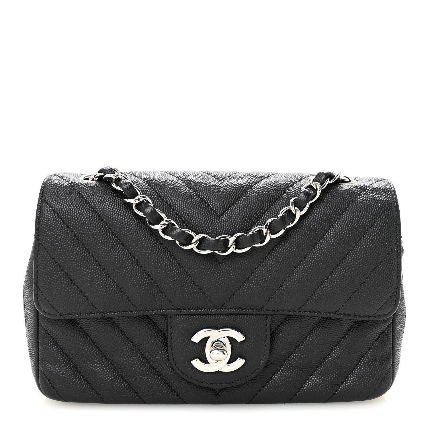 Chanel Caviar Chevron Quilted Mini Rectangular Flap Black